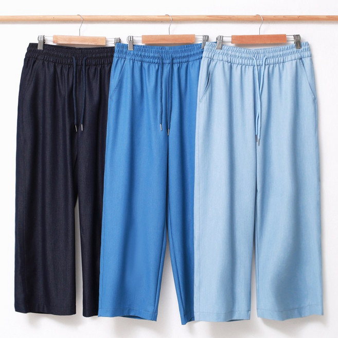 인디오 여성용 밴딩 쿨링 스판 텐셀 청바지 데님 일자 와이드팬츠 NSW8123