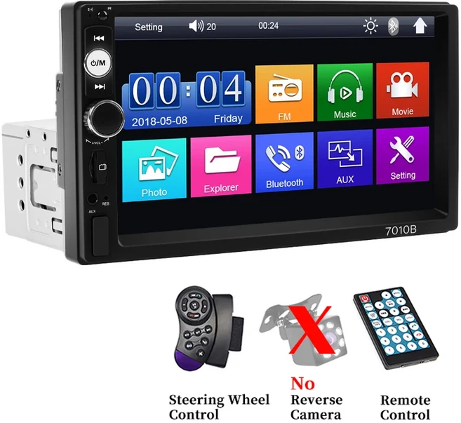 HIPPCRON 자동차 라디오 HD 7 "터치 스크린 스테레오 블루투스 12V Din FM ISO 전원 Aux 입력 미러 링크 멀, 03 With Remote Control
