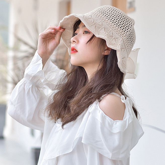 파파리빙 예쁜 여성 밀짚 리본 여름 모자