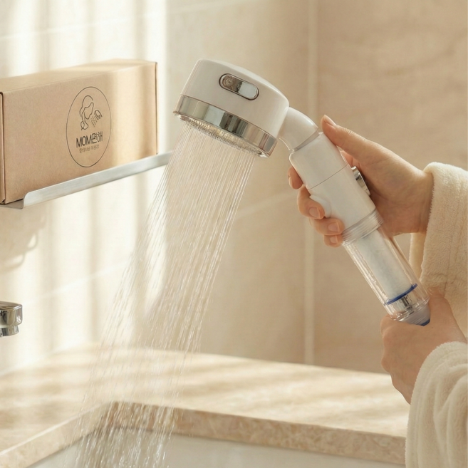 맘편해 온오프 수압 각도조절 샤워기+필터 3개, 화이트, 1개