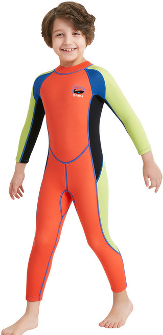 SABU 어린이 웻슈트 네오플렌 물놀이 잠수복, 오렌지[남아용]