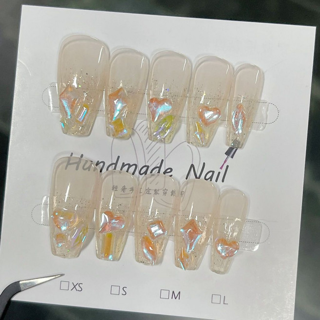 水晶仙境 純手工美甲穿戴甲 溫精靈 指甲貼片, 1個, HNP127-S碼(長T)