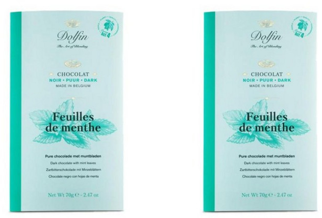 Dolfin 돌핀 벨기에 민트 잎 다크 초콜릿, 70g, 2개