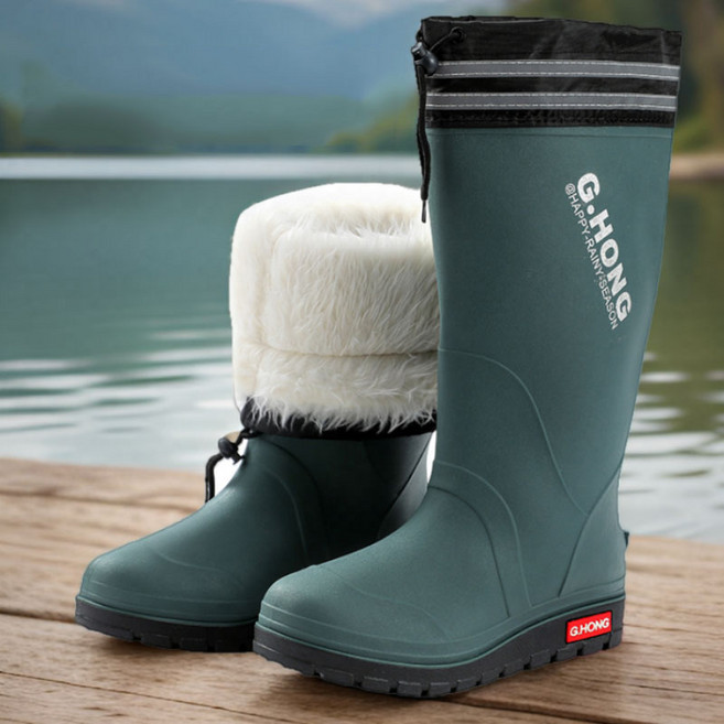 남성 털장화 롱 부츠 미끄럼 방지 롱 낚시 부츠 기모장화 보온 방한장화 작업용 겨울장화