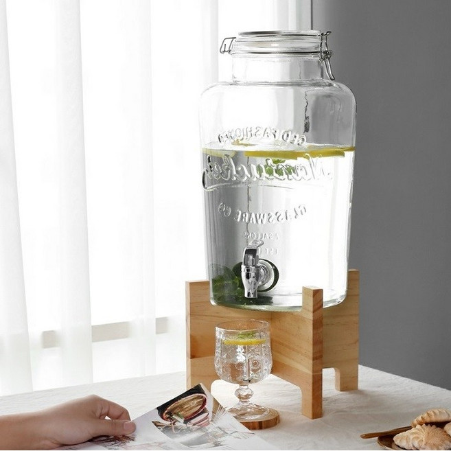 미라주 투명한 유리 병 음료 디스펜서 물 워터 탄산 과일청 홈카페 물통 정수기 6L 8L