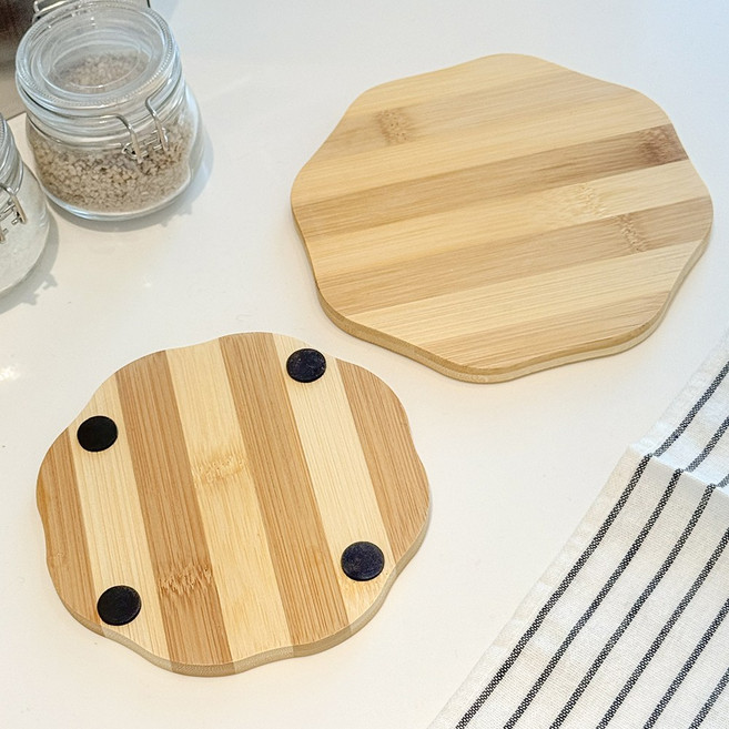 다드림 대나무 원웨이브 우드 냄비받침 미끄럼방지, 1개, 대