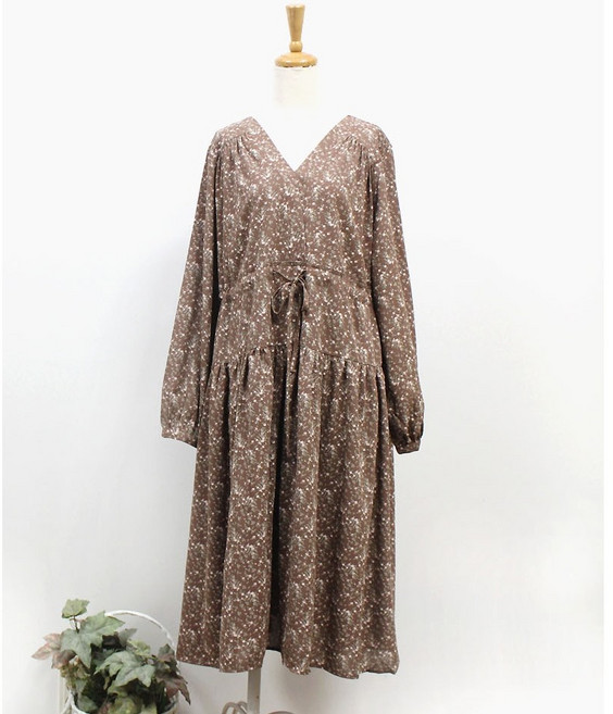 핀 브이넥 허리밴딩 잔꽃원피스 등원룩 봄원피스