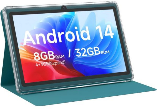 쿠페이시 태블릿 안드로이드 14 7인치 케이스 포함 8GB 램+32GB 저장공간 1TB 확장 가능 1.6GHz 쿼드코어 프로세서 컴퓨터 1024 600 IPS HD 터치스크린, CUPEISI 파랑