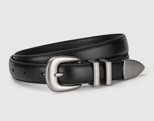 여성 웨스턴 실버 소가죽 캐주얼 벨트 2.3cm 폭