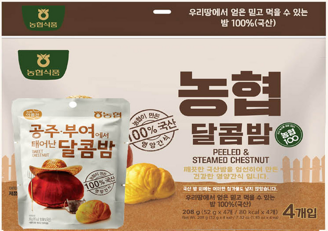농협 국산맛밤 달콤밤 4입팩 1개, 52g, 4개