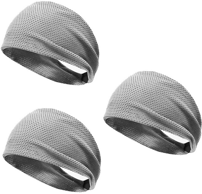 땀흡수 테니스 배드민턴 러닝 등산 남녀공용 스포츠 헤드 헤어밴드 땀흘림방지 3p set, 회색, 3개