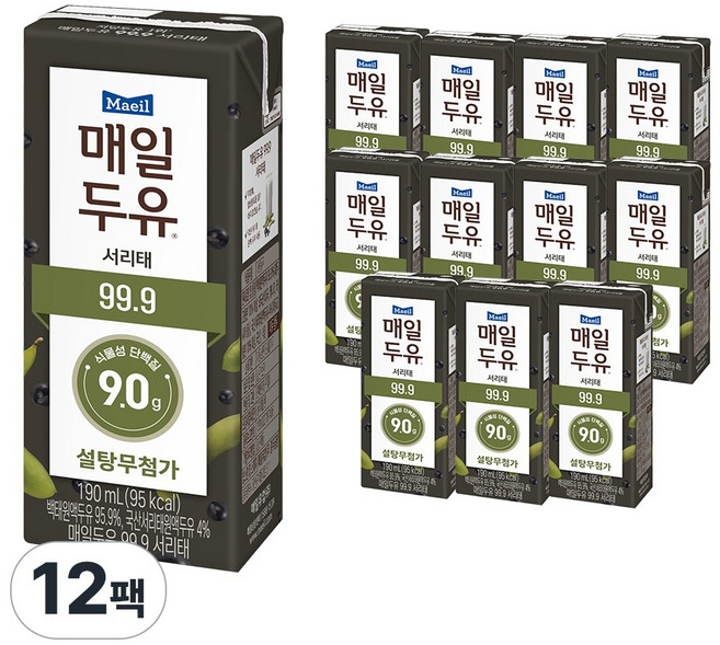 매일유업 매일두유 서리태, 12개, 190ml