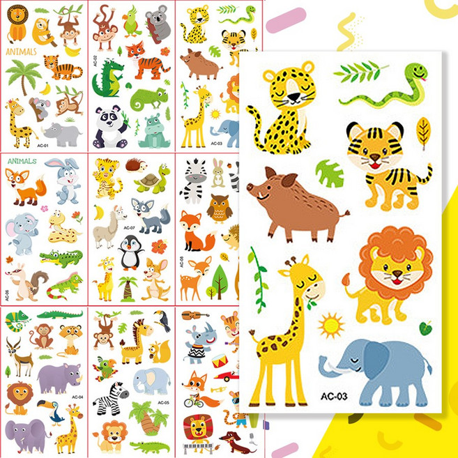 (KC인증) 포우니 어린이 타투 스티커, 1개, 3.애니멀타운(10장)