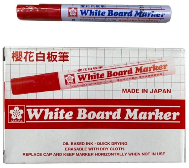 SAKURA 櫻花 白板筆 White Board Marker 可擦拭, 紅色, 12個裝