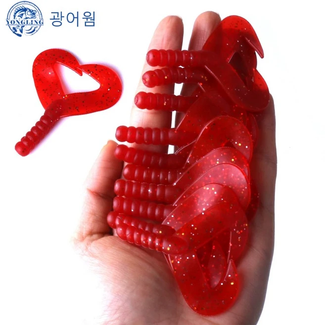 소프트베이트 낚시 더블 테일 롤 엔드 부드러운 미끼 6cm/3g luer 바이오닉 부드러운 미끼 10만/주머니 부드러운 미끼, 빨간색, 10개/주머니, 1개 - 쿠팡