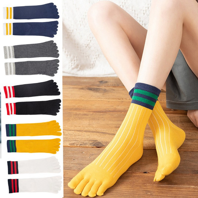 여성 예쁜 귀여운 컬러골지 라인포인트 발가락양말 5켤레세트