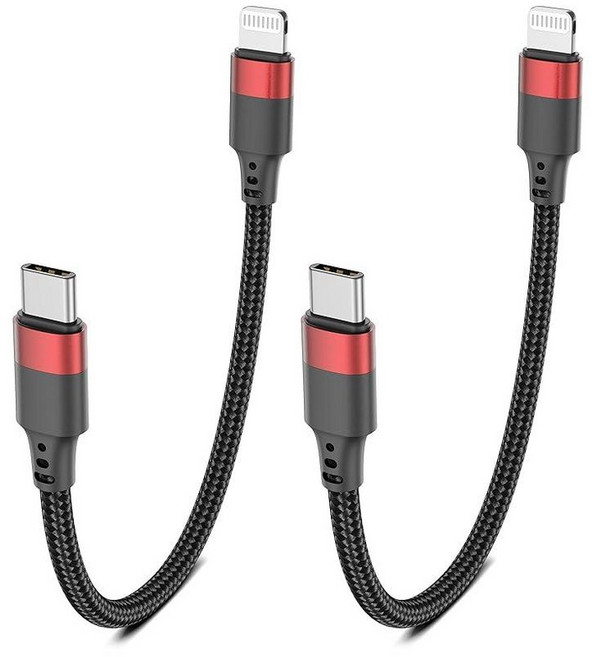 15.2cm(6인치) USB C 라이트닝 케이블 2팩 PD 고속 충전 [MFi 인증] 짧은 아이폰 충전기 코드 브레이드 0.2m(0.5피트) USBC 케이블 14/13/12, 6 inch