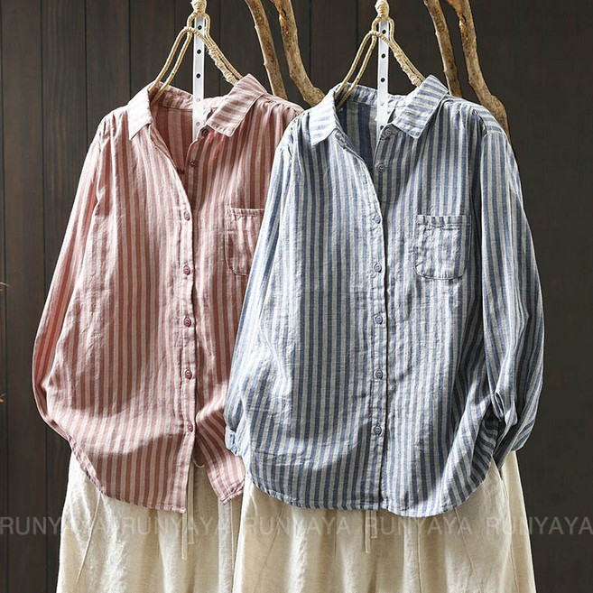 순면 스트라이프 셔츠 봄 여름 가을 긴팔 루즈핏 캐주얼 이너셔츠 레이어드 남방 D88U