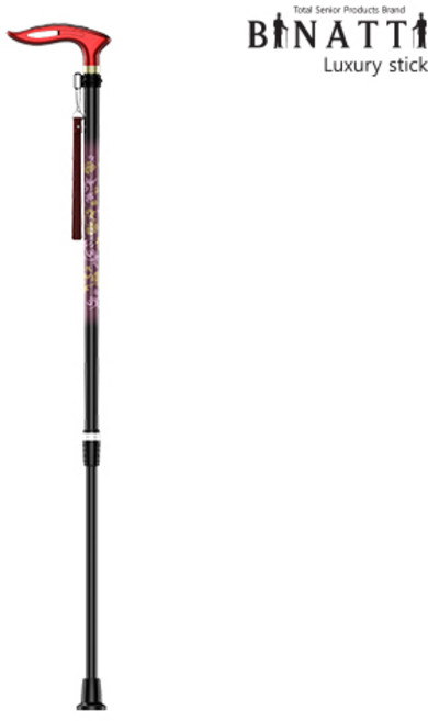 비나띠 까리노 와인/블랙 10단계 높이조절 가벼운 노인 카본지팡이, 1개, 와인