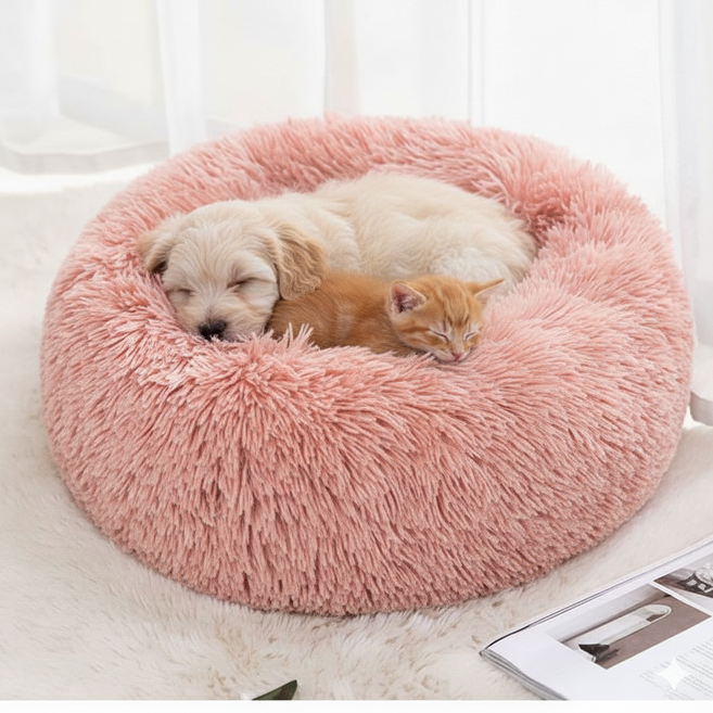 리딜 강아지 고양이 원형 방석 쿠션 도넛 장모 단모, 1개, 핑크
