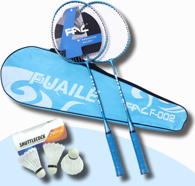 시옷모먼트 입문자용 가벼운 배드민턴 라켓 셔틀콕 세트 + 전용 라켓백, 1세트, 블루라켓 2P
