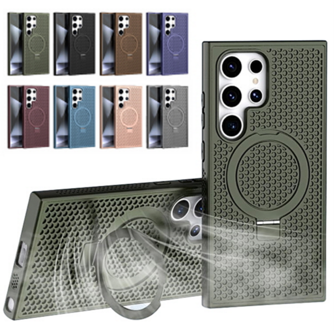 [수나르] 갤럭시S25 S25플러스 S25울트라 맥세이프 링 거치대 슬림 하드 에어쿨링 메쉬 방열 핸드폰 케이스