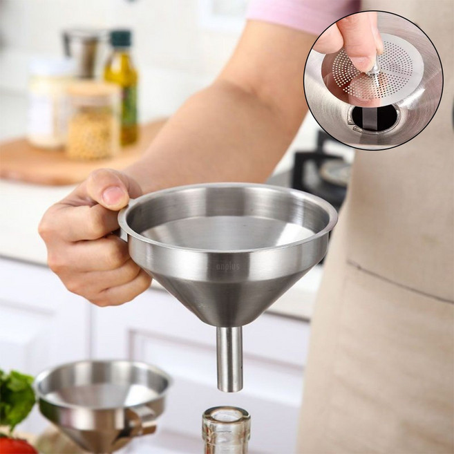 앙플러스 스탠 주방 깔때기 대용량 깔대기 거름망 깔데기, 2개, 실버