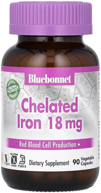 Bluebonnet Nutrition 킬레이트 철분 18mg 베지캡슐 90정, 1개 - 쿠팡