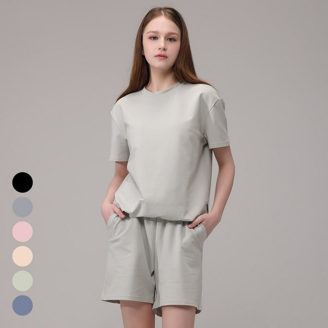 에버라스트 여성 맨투맨 반팔 셋업 운동복 세트