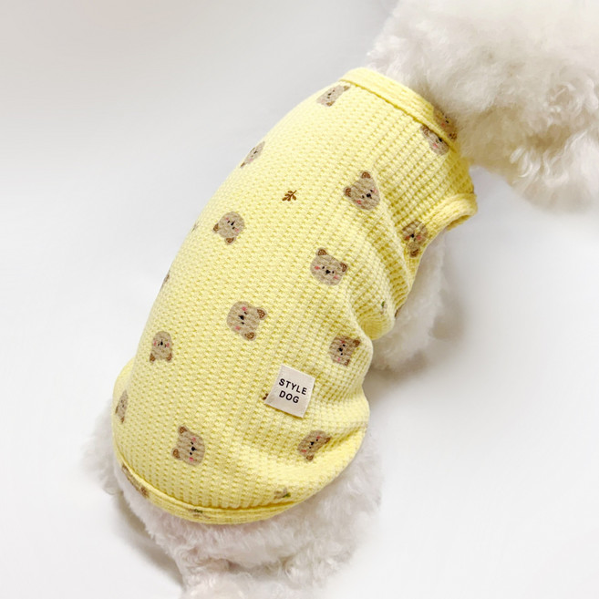 스타일독 와플 나염 나시 강아지옷 티셔츠, 1개, 허니곰노랑