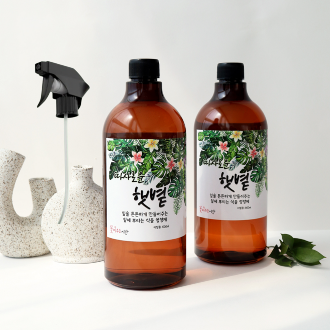 꽃피우는시간 식물영양제 따사로운햇볕 리필형(1000ml)+리필형(1000ml)+분무헤드, 1L, 2개