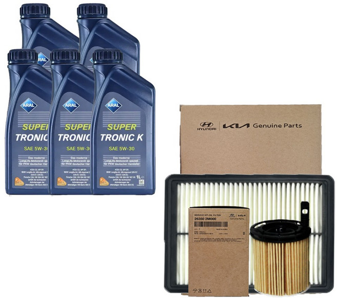 투싼 NX4 1.6 가솔린 터보 수퍼트로닉 K 5W30(5L)/SP 엔진오일 순정 필터세트 2M000-N9000, 1개