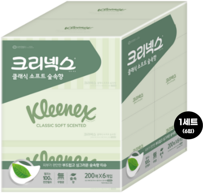 크리넥스 클래식 소프트 숲속향 천연펄프 미용티슈 2겹, 6개입, 10세트