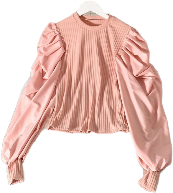 셀럽당 니트 퍼프 소매 긴팔 슬림해 보이는 패션 솔리드 상의