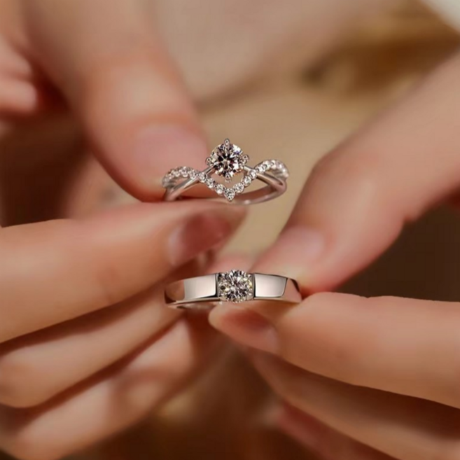 우아한 크라운 디자인 큐빅 커플 반지세트