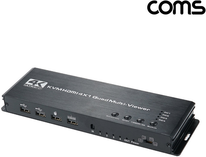 OU556 Coms 4x1 HDMI KVM 스위치 멀티뷰어 / 4K30hz / 4대 기기 하나의 TV 모니터 화면분할 / KVM 선택기, 1개