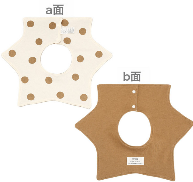 雙面可帶純棉韓版同款嬰兒口水巾寶寶圍兜寶寶圍嘴造型兒童口水兜, 1個, 1個裝, 韓版星星款咖啡波點:如圖