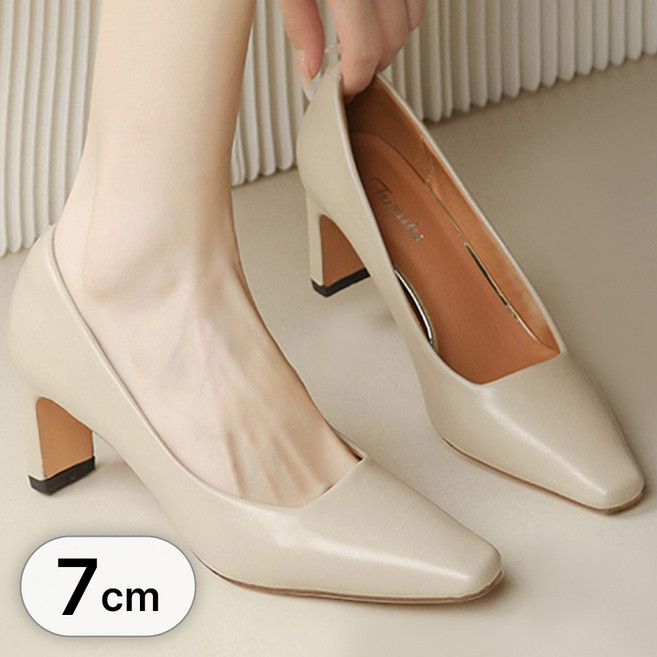 라뷰드 여성 엣지 스퀘어 펌프스힐 여자 정장 구두 발편한 뾰족코 하이힐 미들굽 면접 신발 데일리룩 데이트룩 오피스룩 데일리 슈즈 7cm