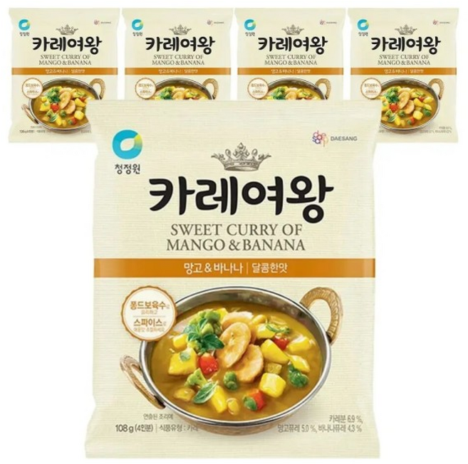 청정원 카레만들기 카레여왕 망고바나나분말 /, 5개, 108g