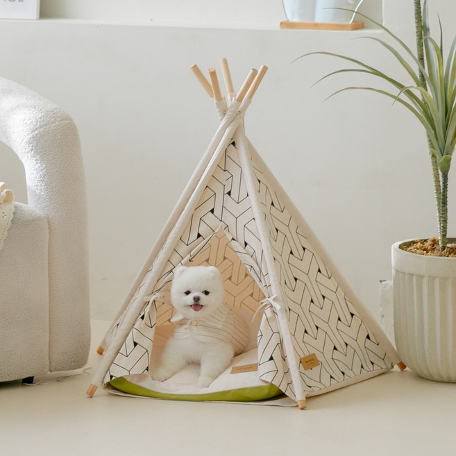 포쉬푸치 강아지 고양이 티피텐트 방석포함 5Color 인디언텐트하우스, 위브, 소형, 1개