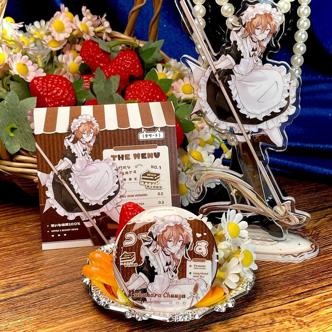 문호스트레이독스 굿즈 메이드 나카하라 츄야 동인 굿즈 세트 아크릴 키링 배지 엽서 포토 카드 포카, 1세트