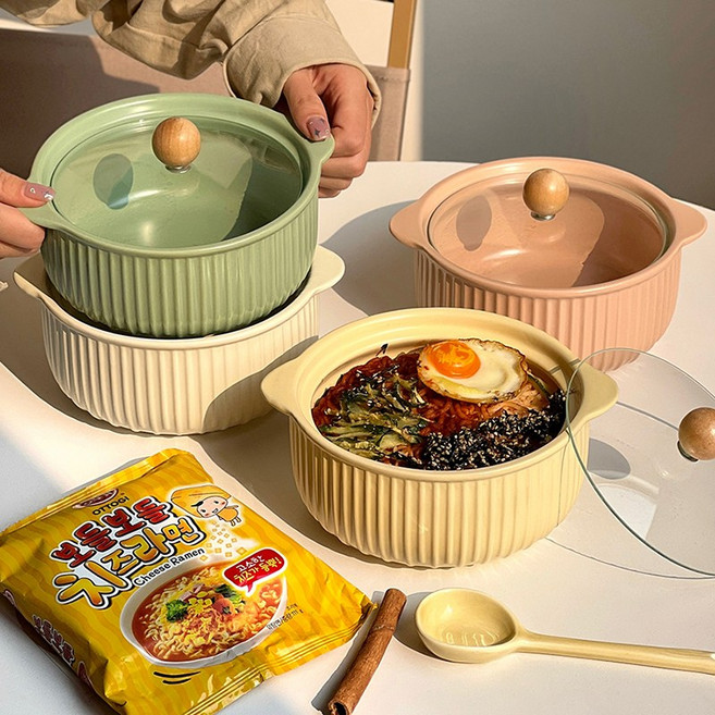 피노블릭 예쁜 도자기 그라탕기 손잡이 면기 전골그릇 두껑 J, 1세트