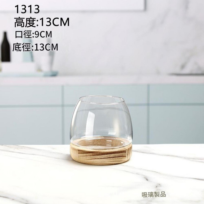 日式木託透明玻璃花瓶, 日式木託1313輕燒底座 1*36