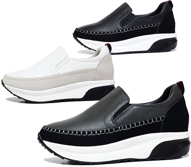 여성 가죽 슬립온 운동화 통굽 쿠션 키높이 가볍고 발편한 신발 포그