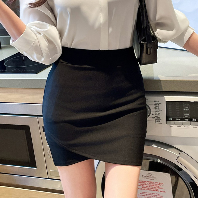 화지나무 오피스룩 스판 밴딩 속바지 사선 미니 스커트