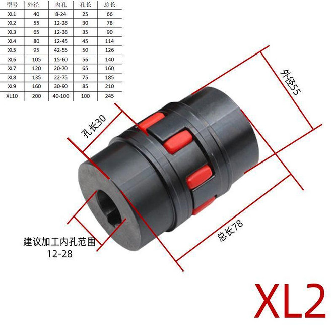 聯軸器 梅花爪式聯軸器 XL大扭矩星型聯軸器, 1個, XL2外徑55建議孔徑12-28