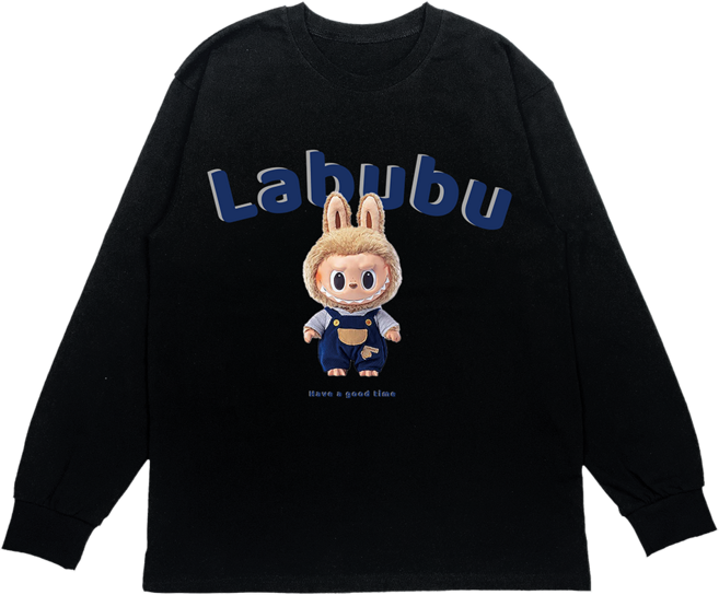 국내 생산 주니어용 멜빵 라부부 면100% 라운드 긴팔 티셔츠 POP MART LABUBU