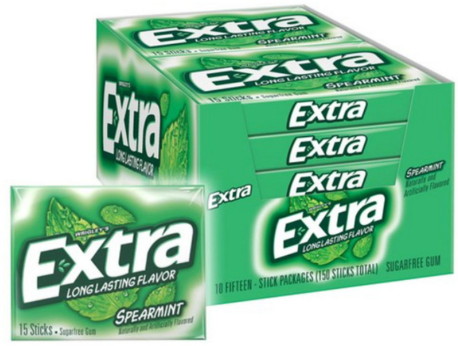 엑스트라 스페어민트 무설탕 EXTRA Spearmint Sugarfree Gum 150개 15X10팩, 2.7g