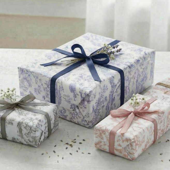 레인보우캣 뜨왈 패턴 포장지 빈티지 프렌치 습자지 선물포장지 10장, 1세트, 라벤더블루