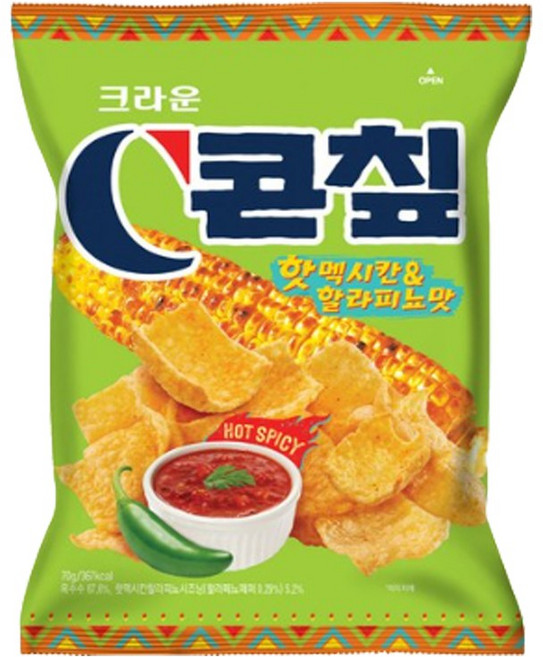 크라운 C콘칲 핫멕시칸 할라피뇨맛, 70g, 5개